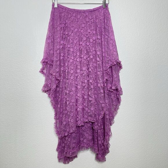 RARE Free People Lace Skirt Medium French Courtship Lilac Sheer Whimsical Fairy - Picture 11 of 12